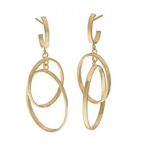 Italian gold polished double oval dangle earrings 14K